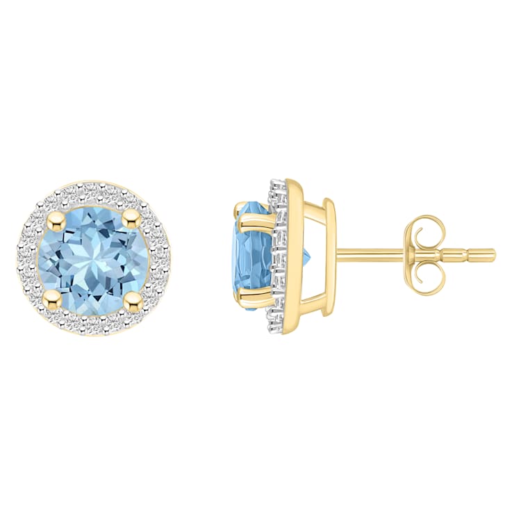 6mm Round Simulated Aquamarine And Created White Sapphire 10k Yellow
Gold Halo Stud Earrings