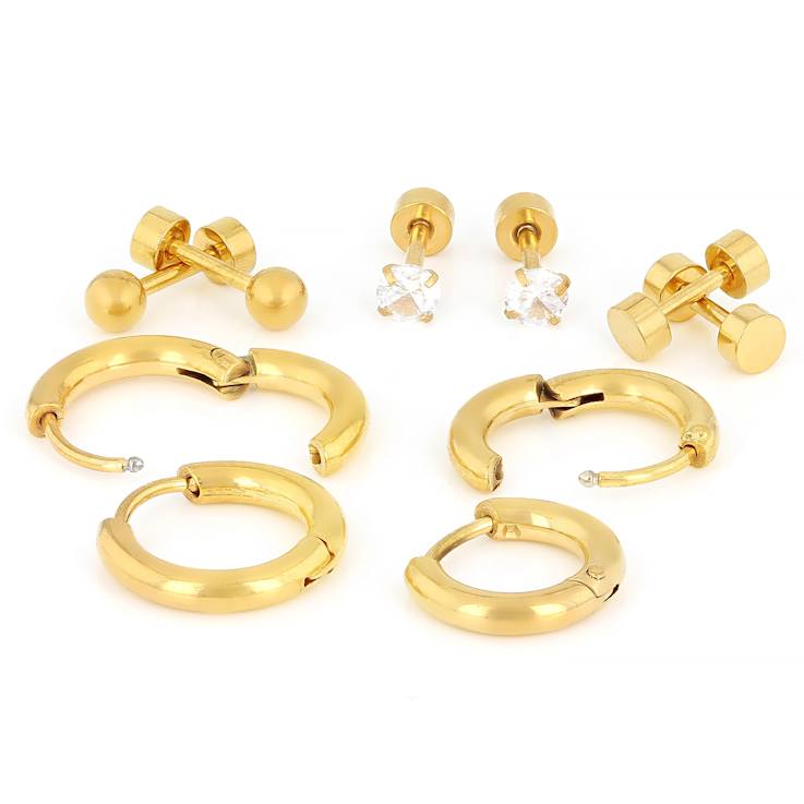 Gold Tone Stud And Hoop Earring Set Of 5