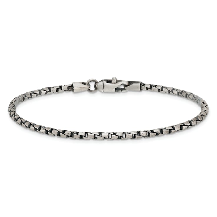Sterling Silver Antiqued and Satin 2.5mm Twisted Box 8 Inch Chain Bracelet