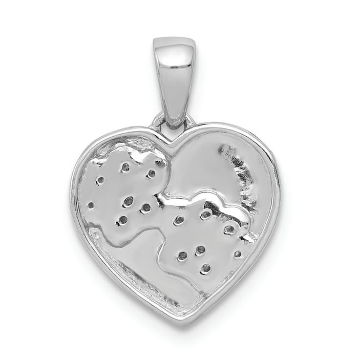 Rhodium Over 14K White Gold Diamond Paw Prints Heart Pendant