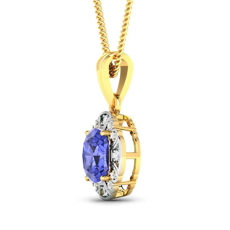 1.99ctw 14K Yellow Gold Tanzanite and White Diamond Pendant with 18 inch
Cable Chain