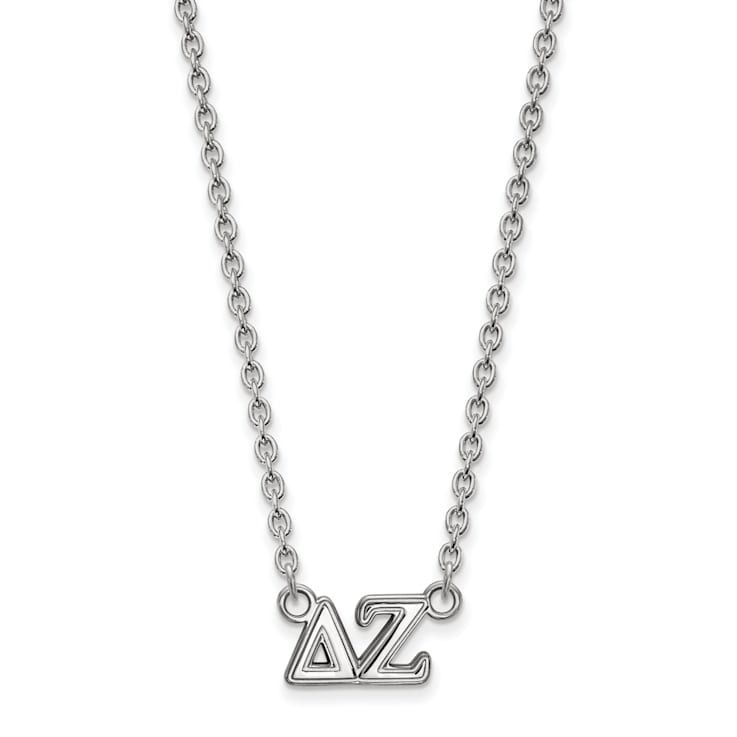 Rhodium Over Sterling Silver LogoArt Delta Zeta Medium Pendant Necklace