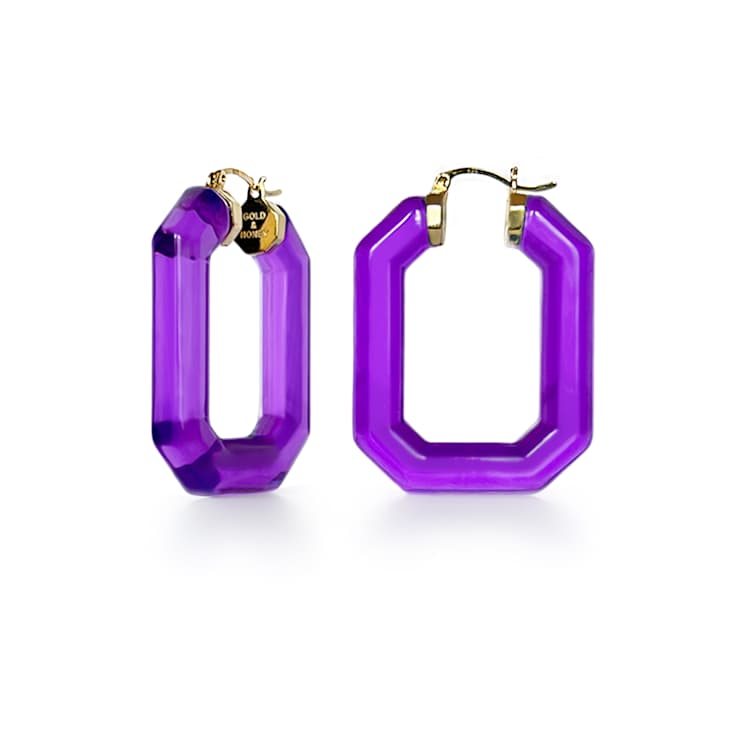 14K Yellow Gold Over Sterling Silver Acrylic Hoops in Purple