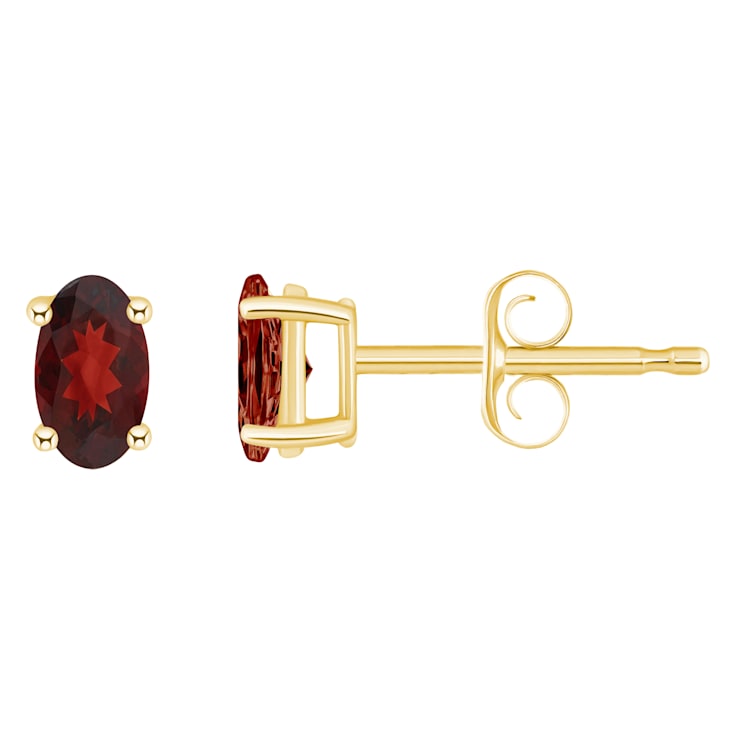 5x3mm Oval Garnet 14k Yellow Gold Stud Earrings