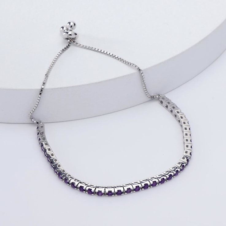 Purple Amethyst Rhodium Over Sterling Silver Tennis Bracelet