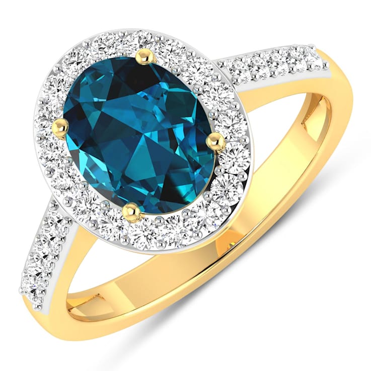 2.29ctw London Blue Topaz and Diamond 14K Yellow Gold Halo Ring