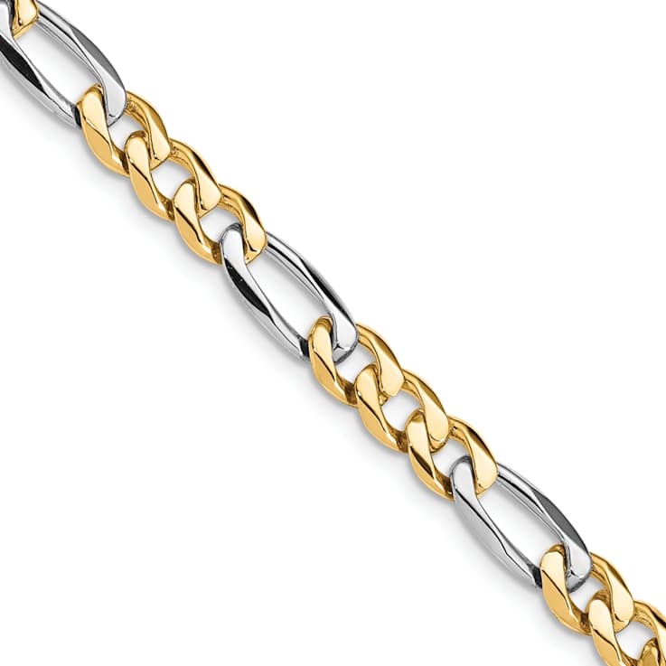 10k Yellow Gold and 10k White Gold 5.8mm Hand Polished Fancy Figaro Link Bracelet