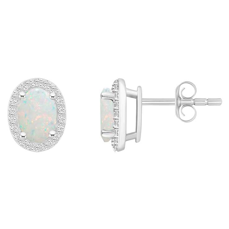 7x5mm Oval Created Opal And Created White Sapphire 10k White Gold Halo
Stud Earrings