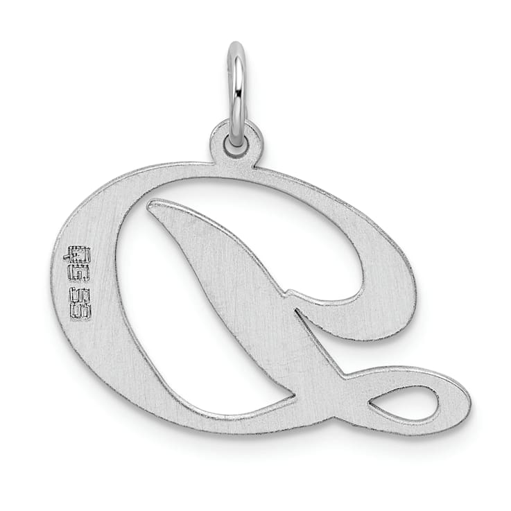 Rhodium Over Sterling Silver Fancy Script Letter D Initial Charm