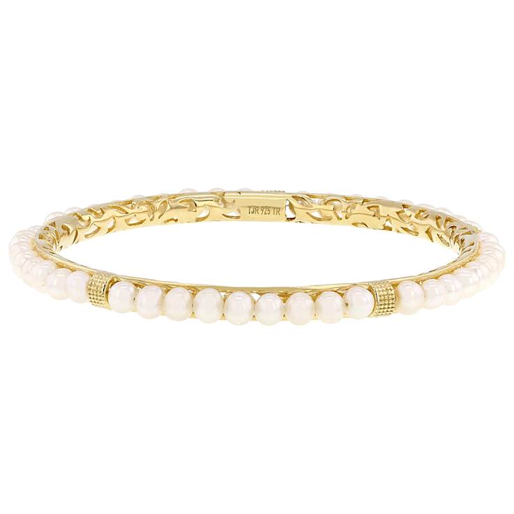 Cultured Freshwater Pearl Bangle Bracelet In 18K Gold Over Sterling
Silver 4mm
