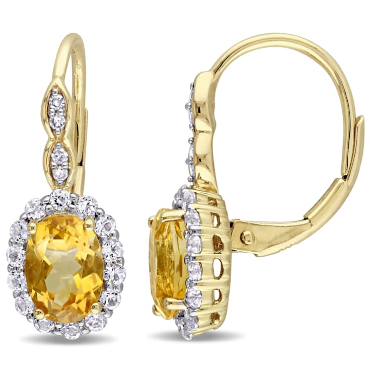 Citrine, White Topaz and Diamond 14K Yellow Gold Earrings 2.28ctw