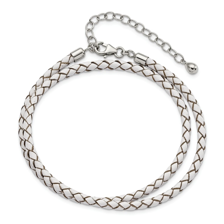 White Leather 14" with 2" Extension Choker or Wrap Bracelet