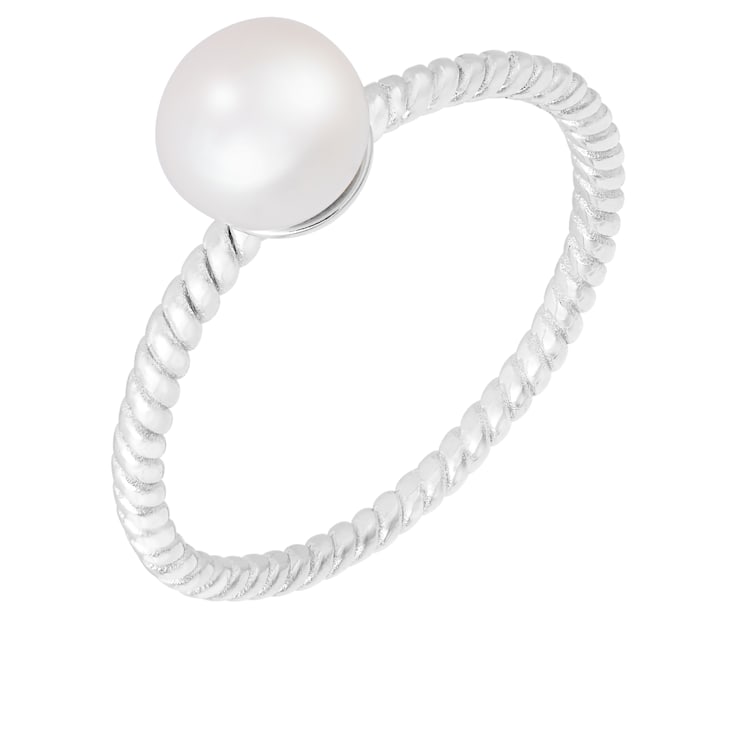 White Cultured Freshwater Pearl Rhodium Over Silver Ring