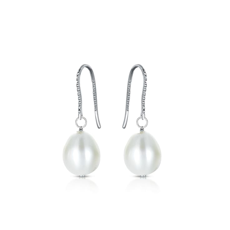 Pear Shape Saltwater Pearl Drop Earrings In Sterling Silver