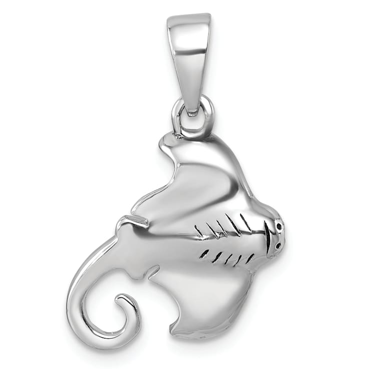 Rhodium Over Sterling Silver Polished Cownose Stingray Pendant