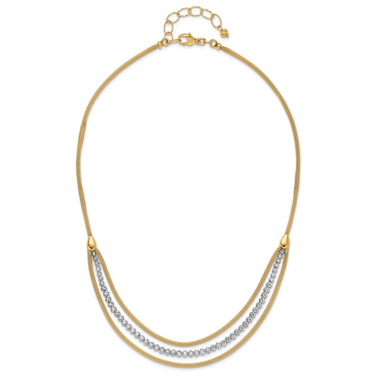 14K Two-tone Polished and Diamond-cut Layered Plus 2-inch Ext. Necklace