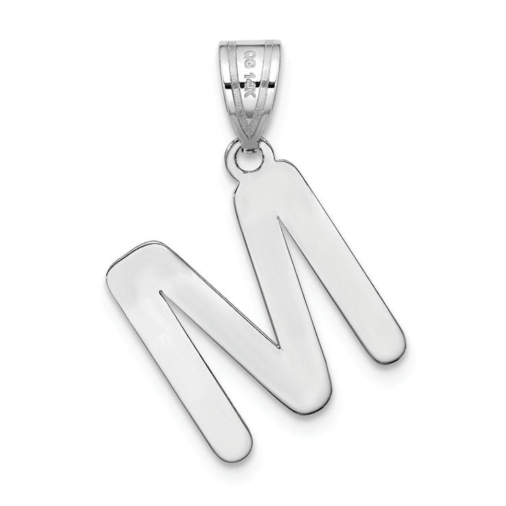Rhodium Over 14k White Gold Polished Bubble Letter M Initial Pendant