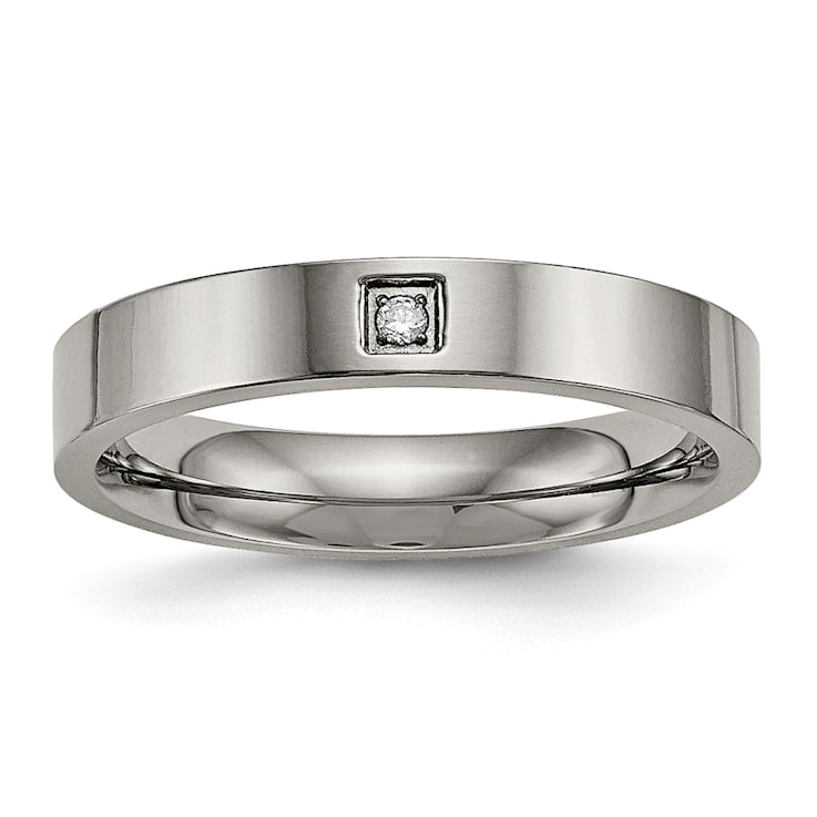 White Cubic Zirconia Titanium 4mm Men's Band Ring