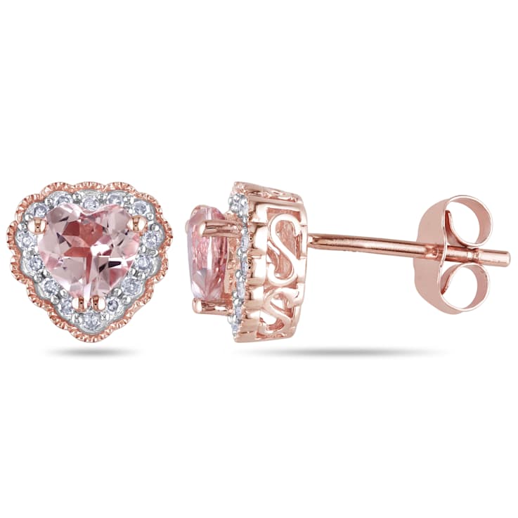 Morganite and Diamond 10K Pink Gold Earrings 1.09ctw
