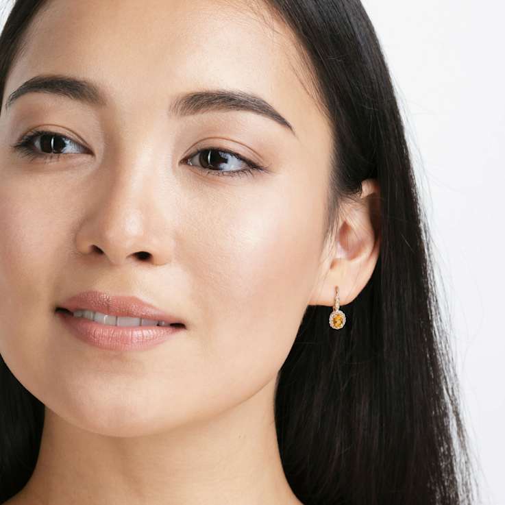 Citrine, White Topaz and Diamond 14K Yellow Gold Earrings 2.28ctw