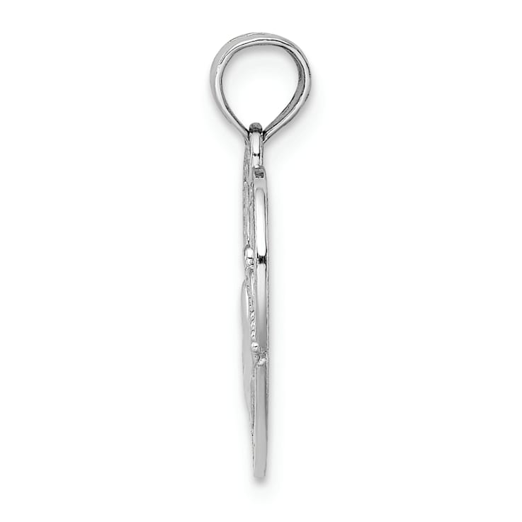 Rhodium Over 14K White Gold Polished/Textured Heart Claddagh Charm