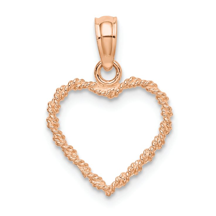 14K Rose Gold 3D Polished and Textured Rope Heart Pendant