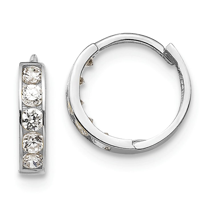 Rhodium Over 14K White Gold Cubic Zirconia Children's Hinged Hoop Earrings