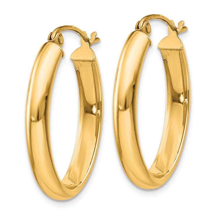 14k Yellow Gold Polished 1" Oval Tube Hoop Earrings