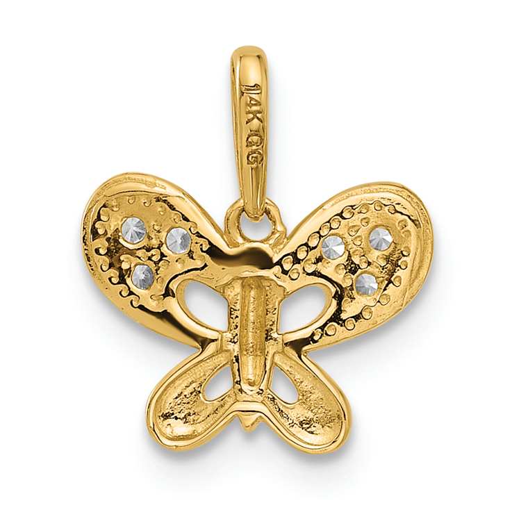 14k Yellow Gold Polished Cubic Zirconia Butterfly Pendant