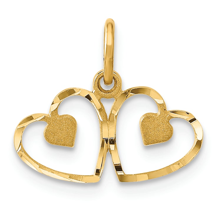 14k Yellow Gold Satin and Diamond-Cut Heart pendant