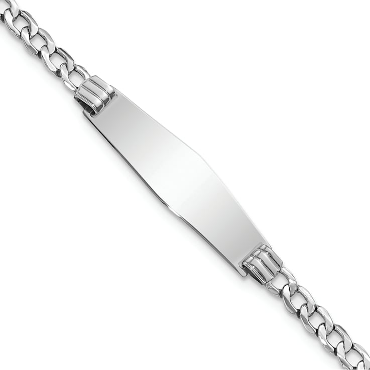 Rhodium Over 14k White Gold Soft Diamond Shape Cuban Link ID Bracelet