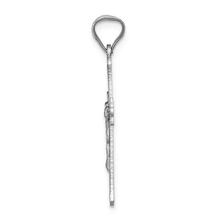 Rhodium Over 14k White Gold Diamond-Cut Crucifix Pendant