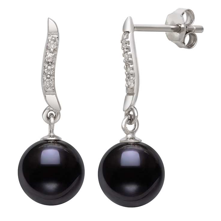 Black Cultured Freshwater Pearl & Lab Created Sapphire Rhodium Over
Sterling Silver Earrings