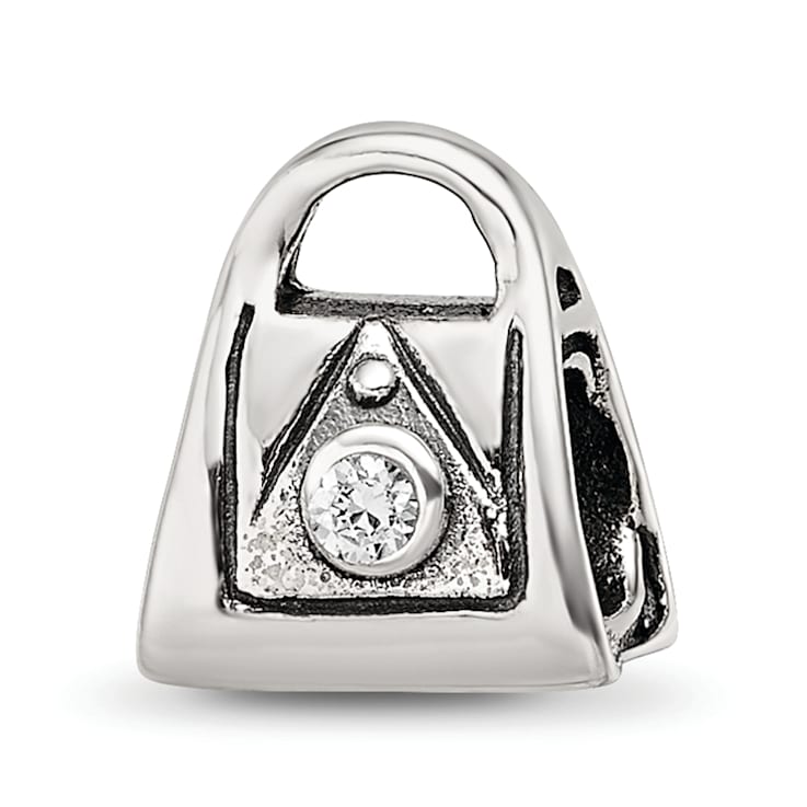Sterling Silver Cubic Zirconia Handbag Bead