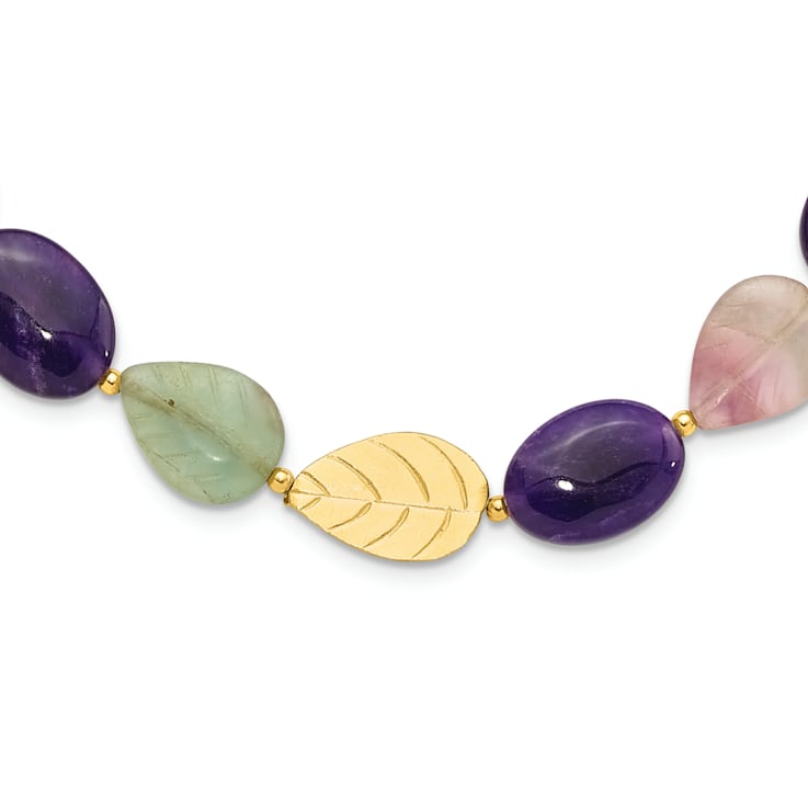 14K Yellow Gold Over Sterling Silver Amethyst, Fluorite, Jadeite 2-inch
Extension Necklace