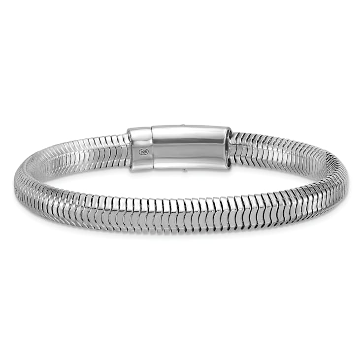 Rhodium Over Sterling Silver Polished 7.65mm Oval Diamond-cut Snake Bracelet