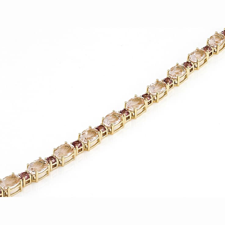 Morganite And Pink Color Shift Garnet Tennis Bracelet In Solid 10K
Yellow Gold 7.80ctw