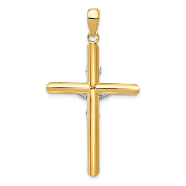 14K Yellow and White Gold Hollow Crucifix Pendant