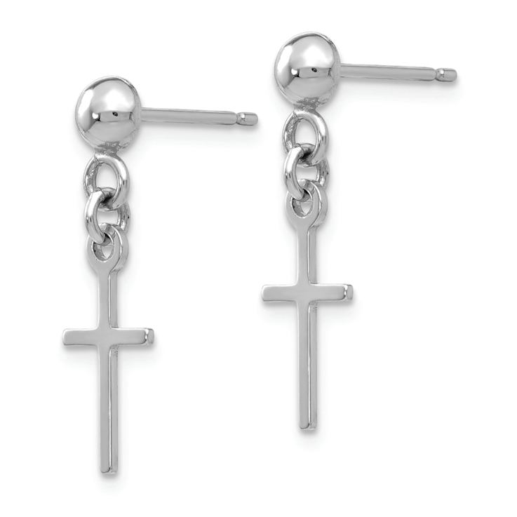 Rhodium Over 14k White Gold Polished Cross Dangle Earrings
