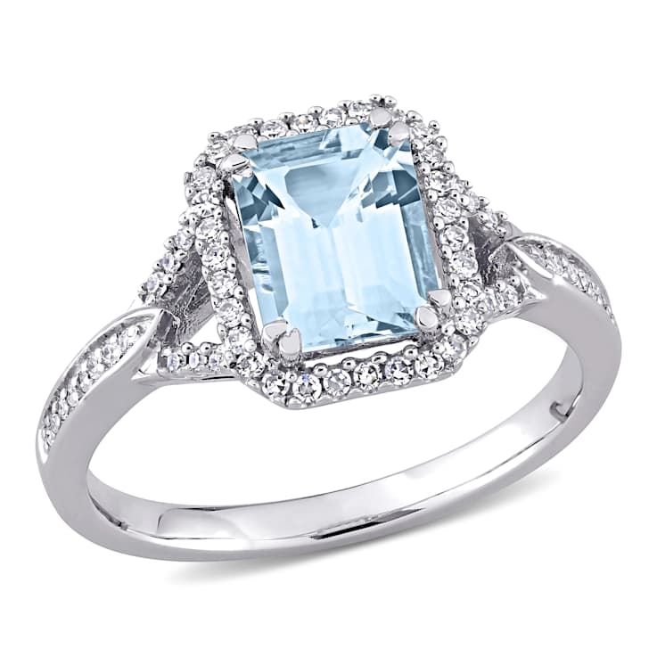 Aquamarine and Diamond 14K White Gold Ring 2.10ctw