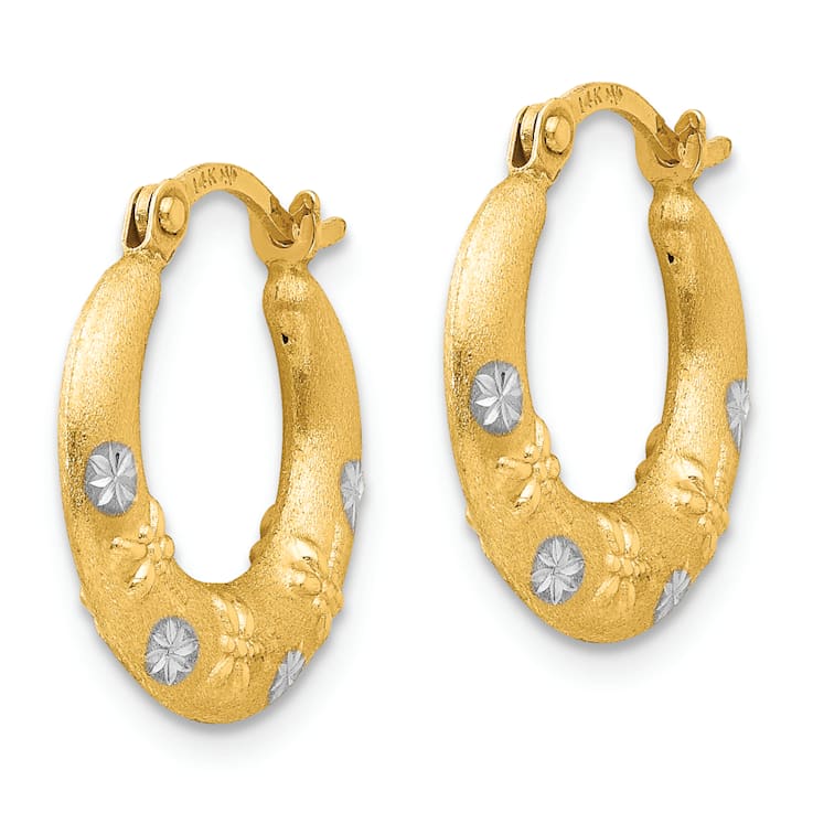 14K Yellow Gold with Rhodium Hoop Earrings