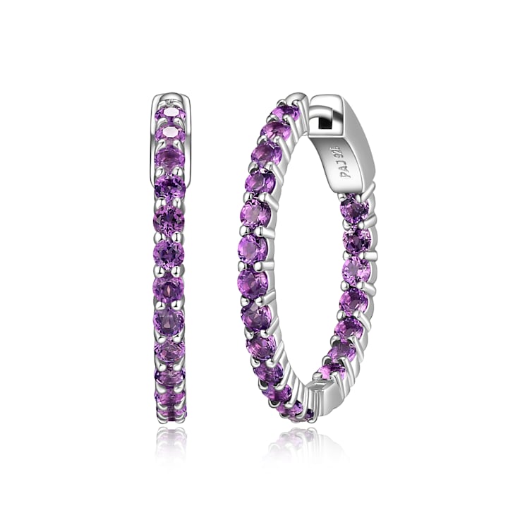 Purple African Amethyst Platinum Over Sterling Silver Hoop Earrings