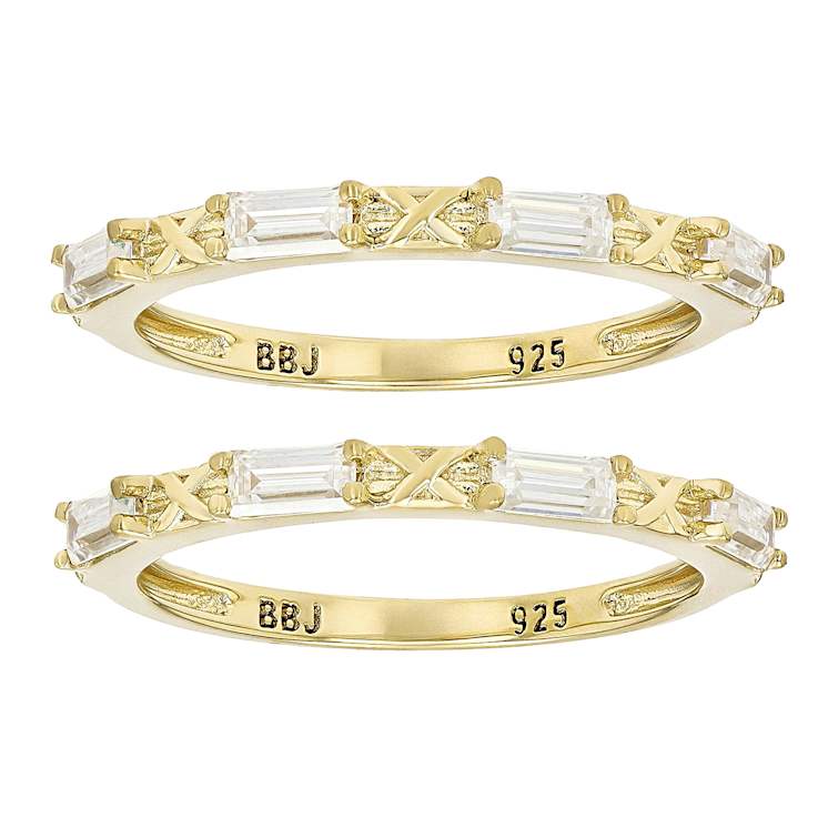 Moissanite Baguette Stackable Ring Set Of 2 In 14K Gold Over Sterling
Silver 0.72ctw DEW