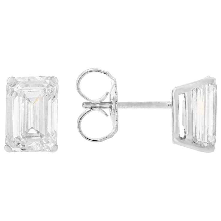 Lab-Grown Diamond Emerald-Cut Stud Earrings In 14K White Gold 3.00ctw