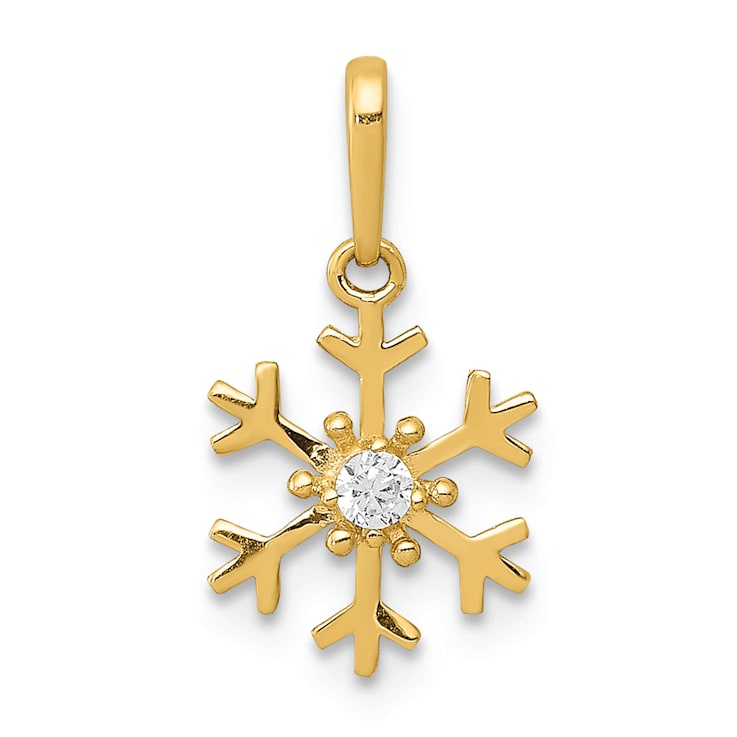 14K Yellow Gold Polished Cubic Zirconia Snowflake Charm Pendant
