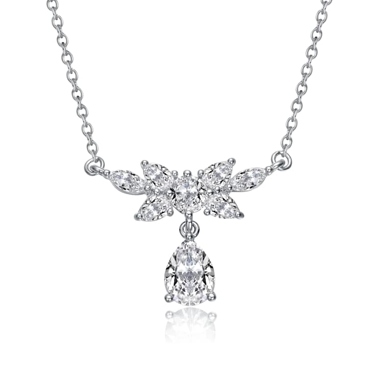 Pear Shape CZ Teardrop Pendant Necklace In Sterling Silver