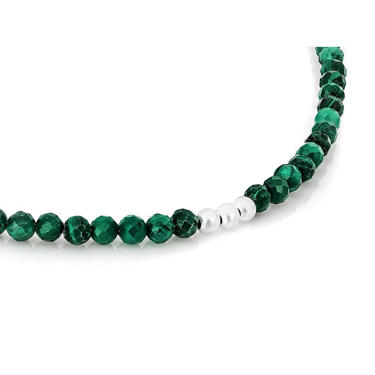 Malachite Beaded Station Necklace In Sterling Silver