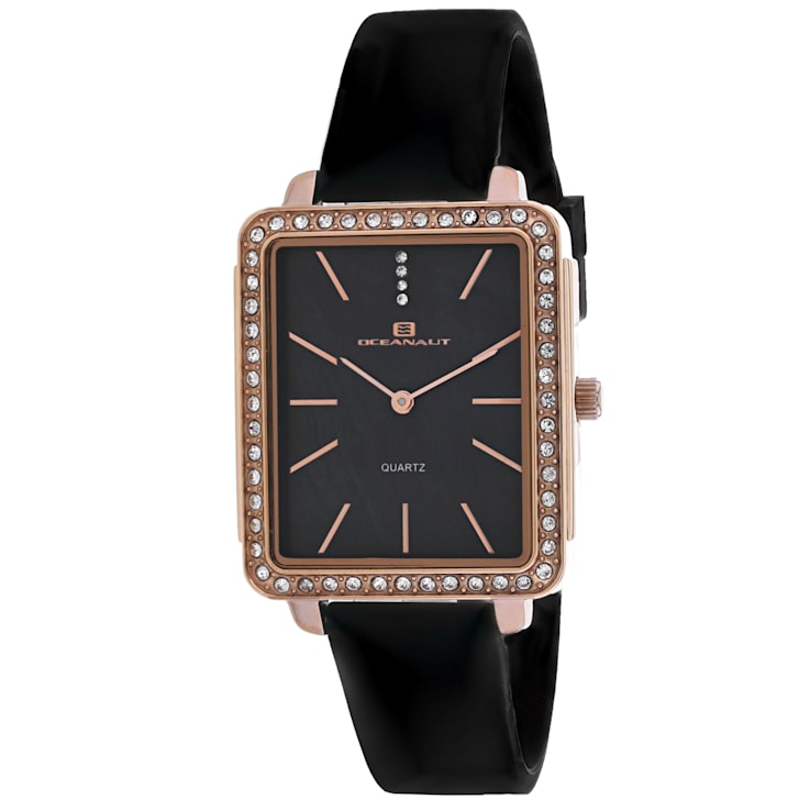 Oceanaut Women's Adorn Black Dial, Rose Bezel, Black Rubber Strap Watch