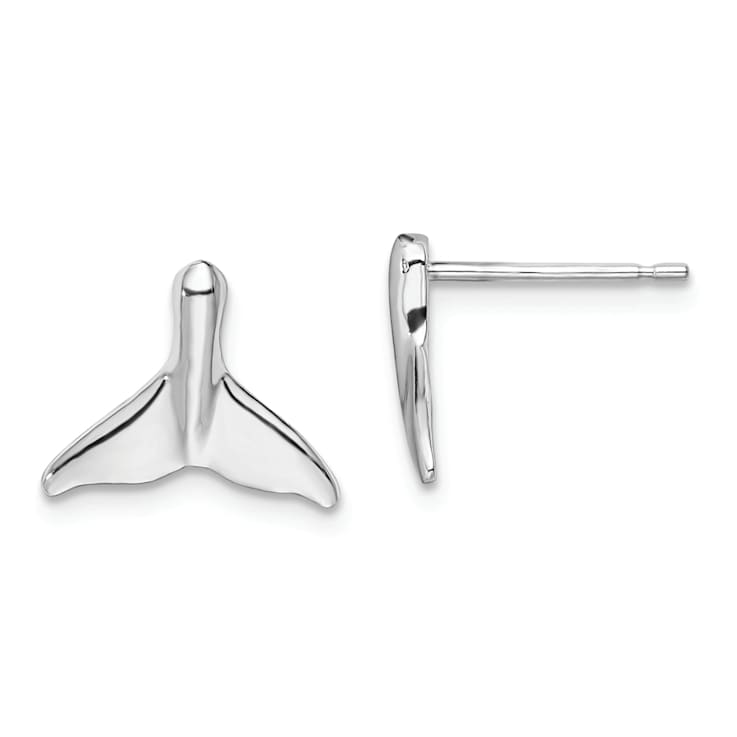 Rhodium Over Sterling Silver Polished Whale Tail Post Earrings