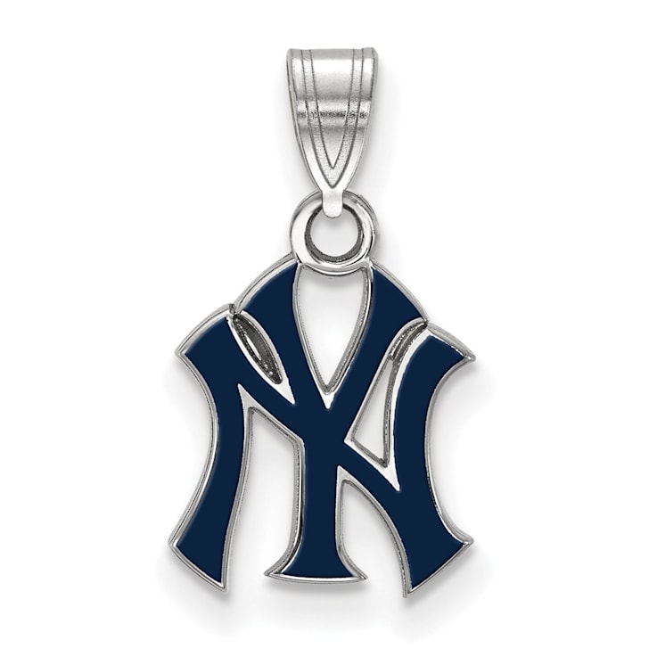 Rhodium Over Sterling Silver MLB New York Yankees LogoArt Enameled Pendant